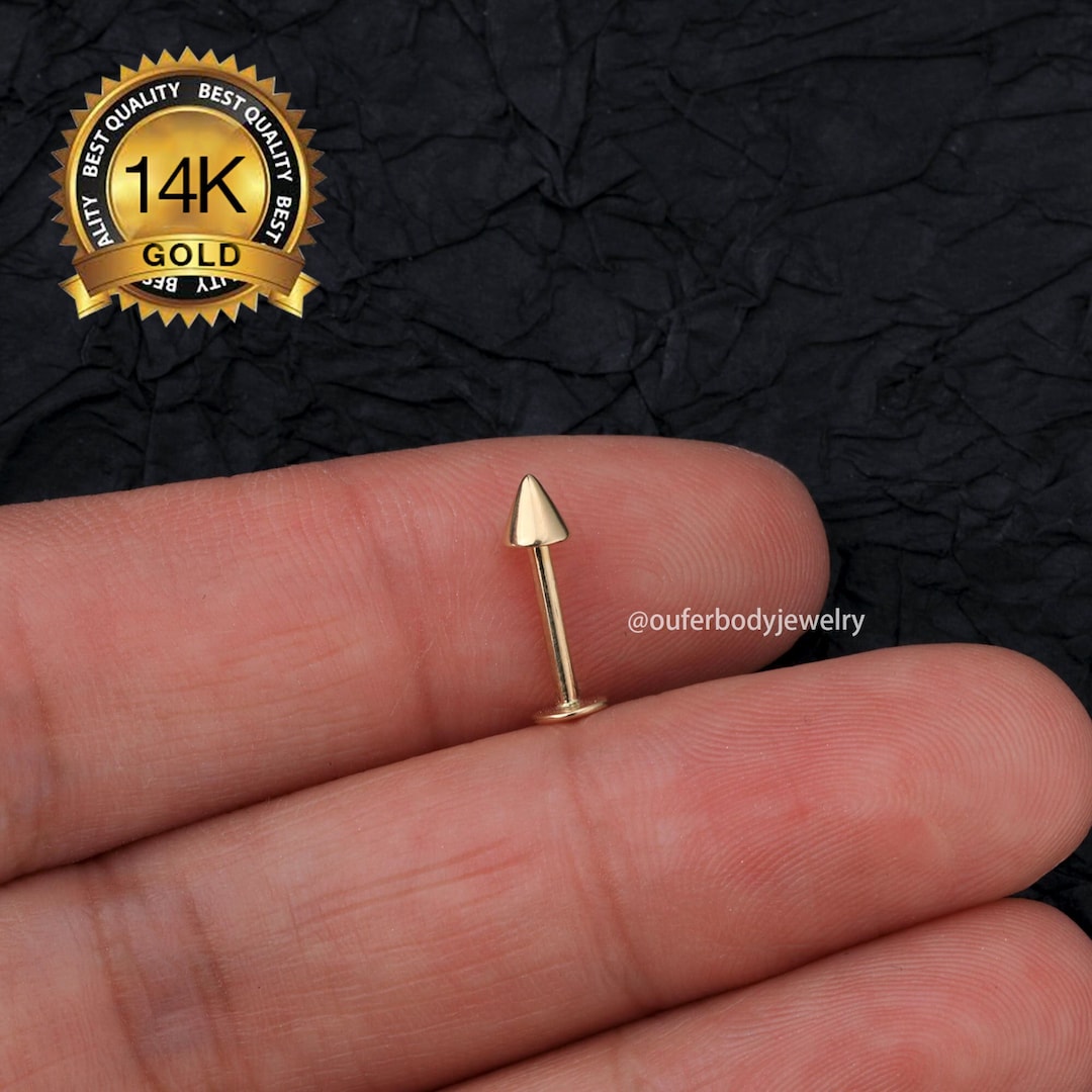 14K Solid Gold Labret Spike Stud Earring/straight Barbell/monroe Stud