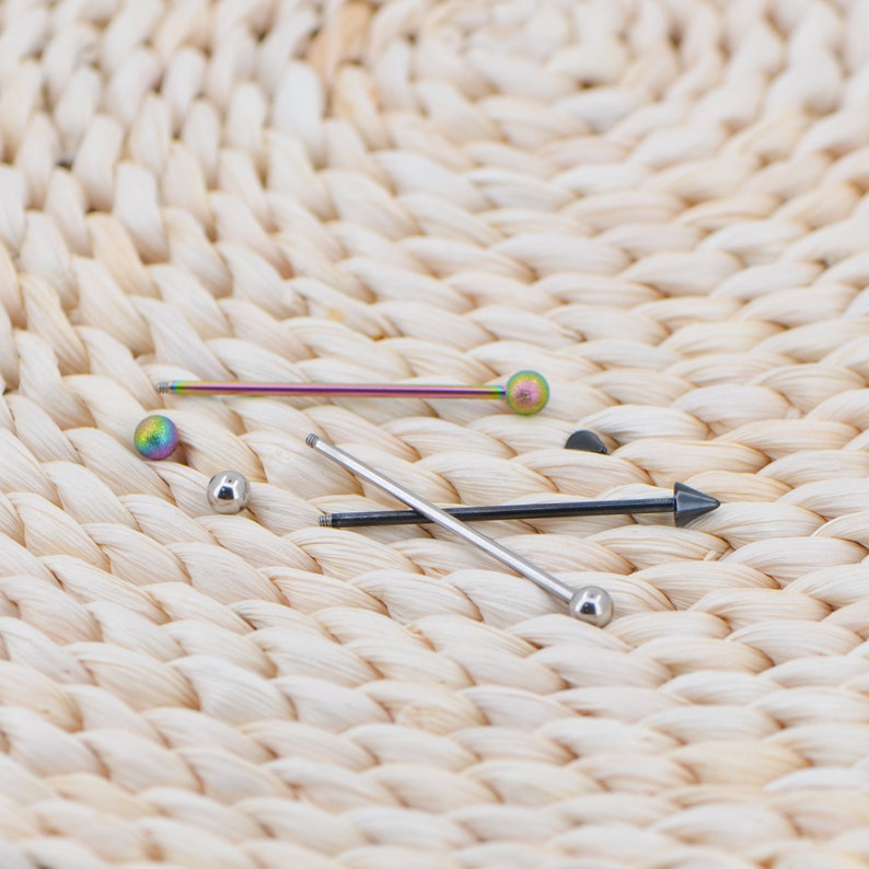 14G Stainless Steel Industrial Barbell Black Bar Arrow Etsy