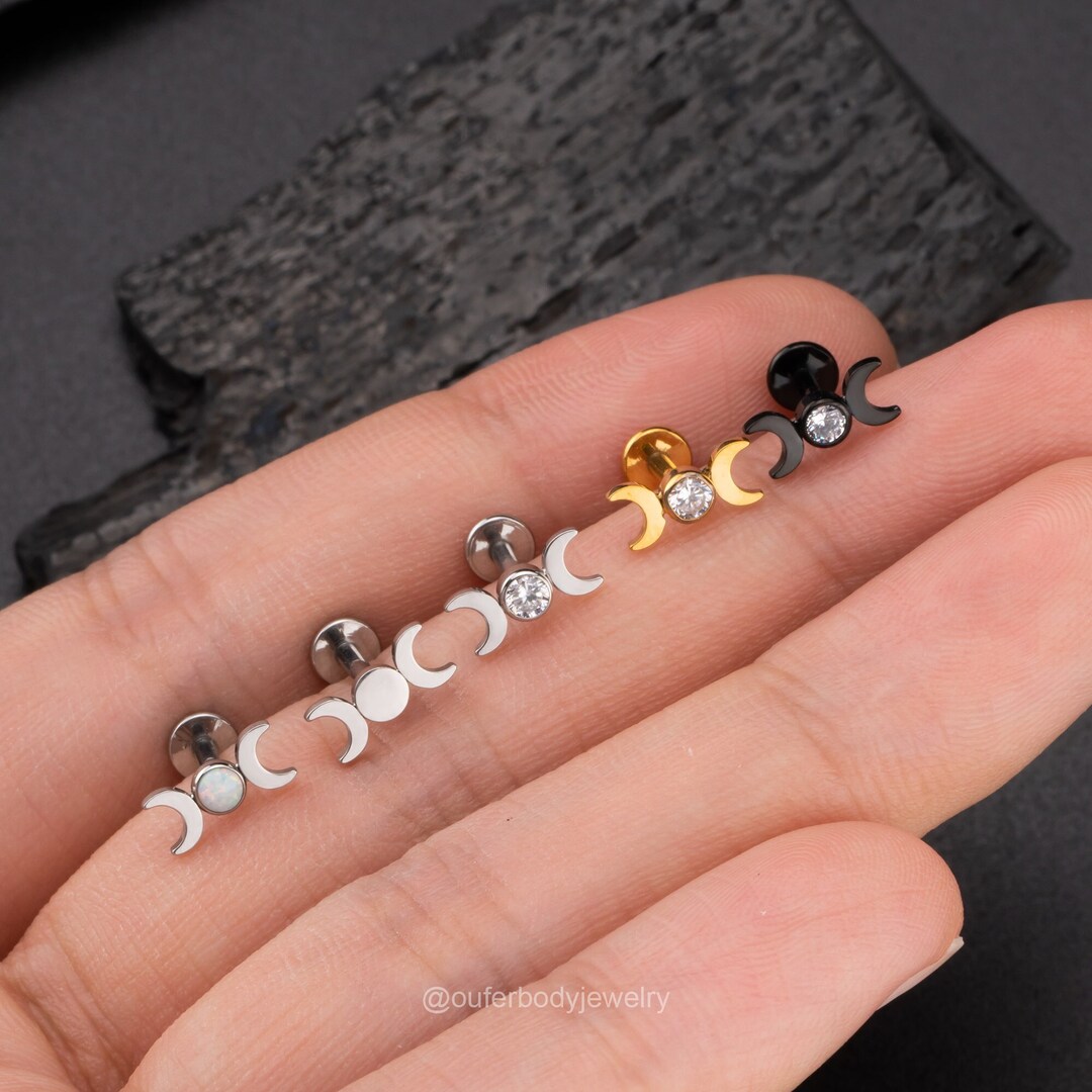 16G Moon & Sun Threadless Push-in Labret Stud/tragus/cartilage/conch ...