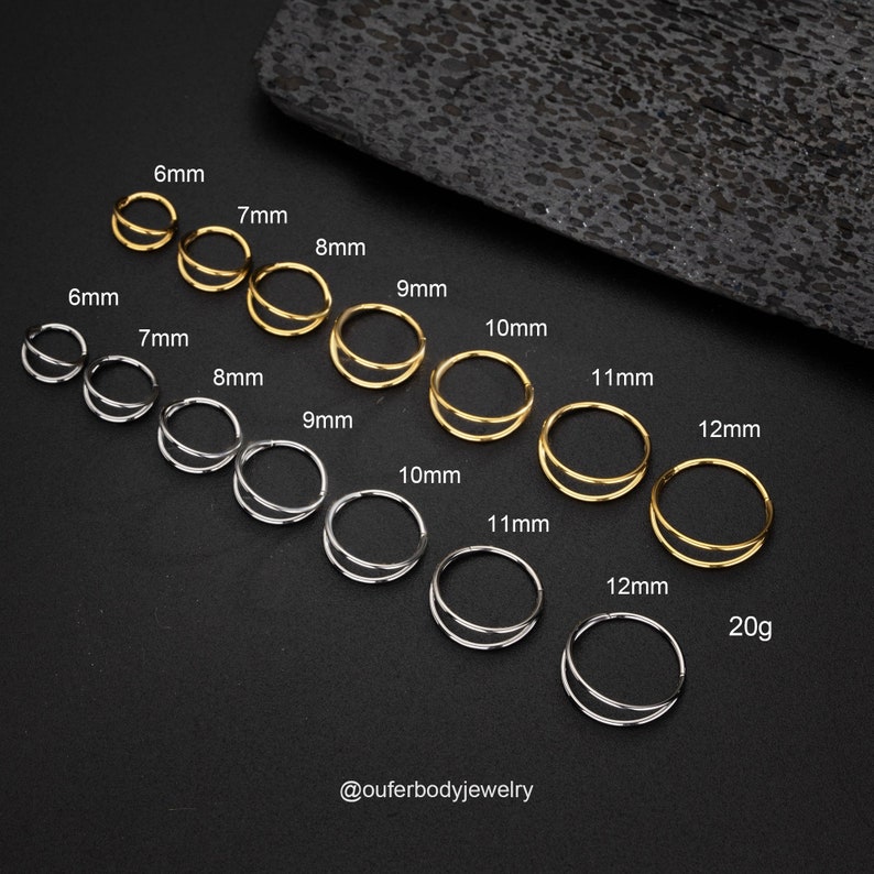 20G Double Hoop Nose Ring Silver Gold/Cartilage Hoop/Conch Earring/Daith Ring/Tragus Jewelry/Helix Hoop/Hoop Earring/Earlobe Earrings/Gifts zdjęcie 1