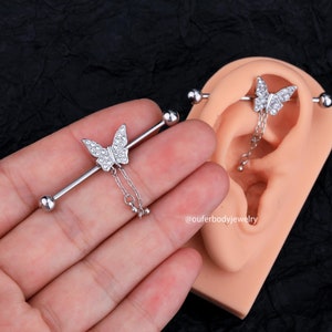 14G Butterfly Industrial Barbell/Industrial Jewelry/Industrial Piercing/Scaffold Jewelry/Industrial Earring/Barbell Piercing/Staight Barbell