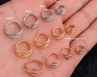 16G Triple Ring Cartilage Hoop/Hinged Hoop Earring/Tragus Hoop/Daith Ring/Helix Hoop/Conch Hoop/Lobe Earring/Minimalist Earring/Gift For Her