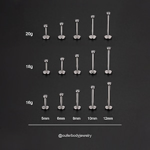 20g/18g/16g Implant Grade Titanium Tiny Bezel CZ Threadless Flat Back ...