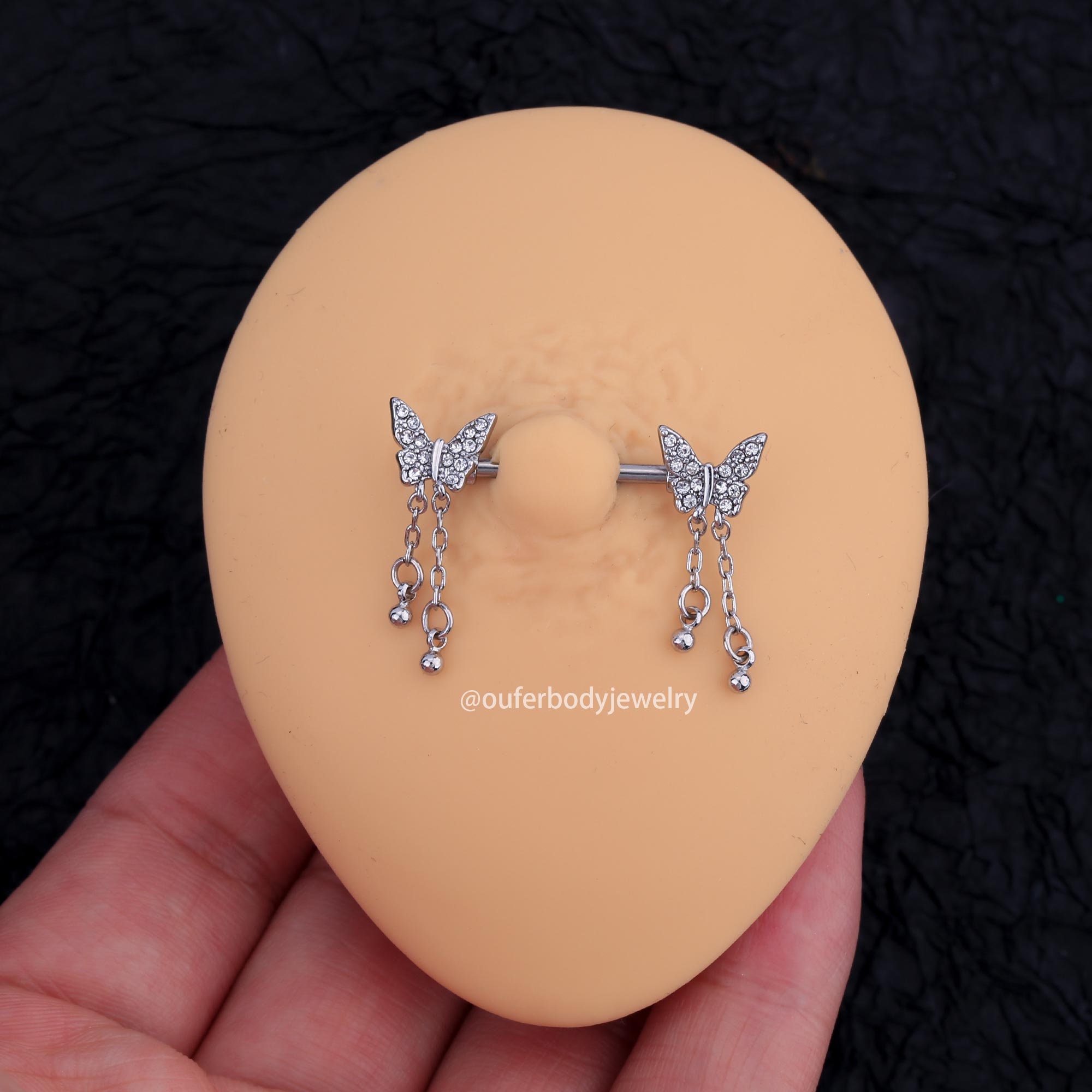 14G バタフライ CZ ニップルリング/ニップルピアス/ニップルジュエリー