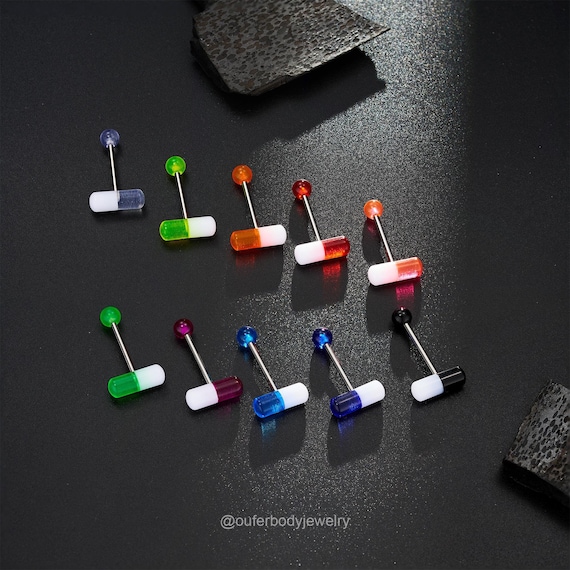 14G 10pcs Pill Tongue Barbell Rings tongue Piercing tongue Jewelry tongue Ring barbell Piercing straight Barbell barbell Jewelry tongue Bar Etsy