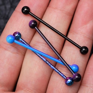 4 Stück 14G Edelstahl Paint Swirl Splatter Industrie Barbell/Knorpel Ohrringe/35 mm Industrieller Piercing Schmuck/Scaffold Piercing.