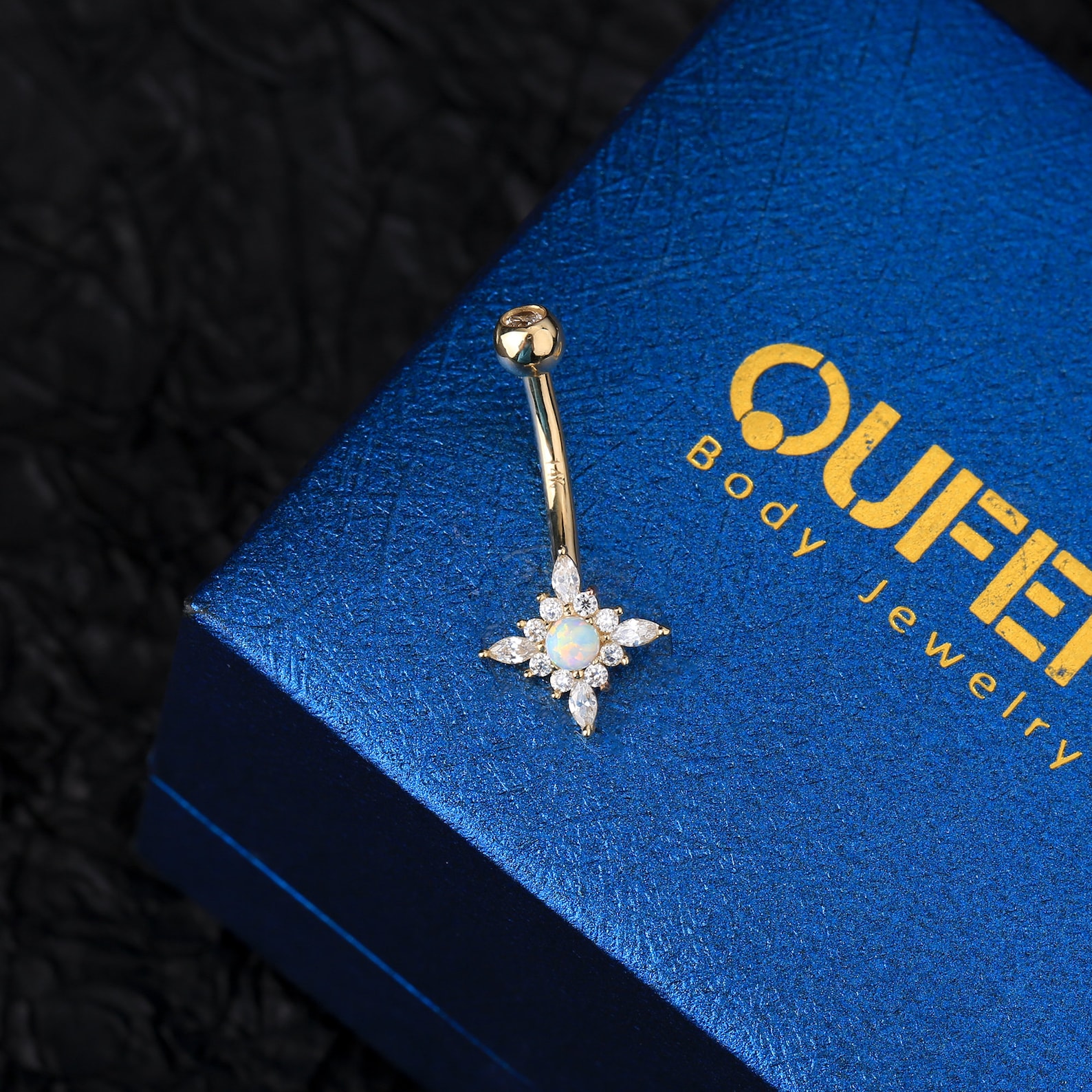 14K Solid Gold CZ Opal Belly Button Ring/navel Piercing/gold Etsy