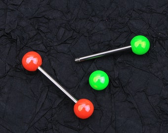 14G Colorful Flower Tongue Barbell Tongue Piercing Jewelry