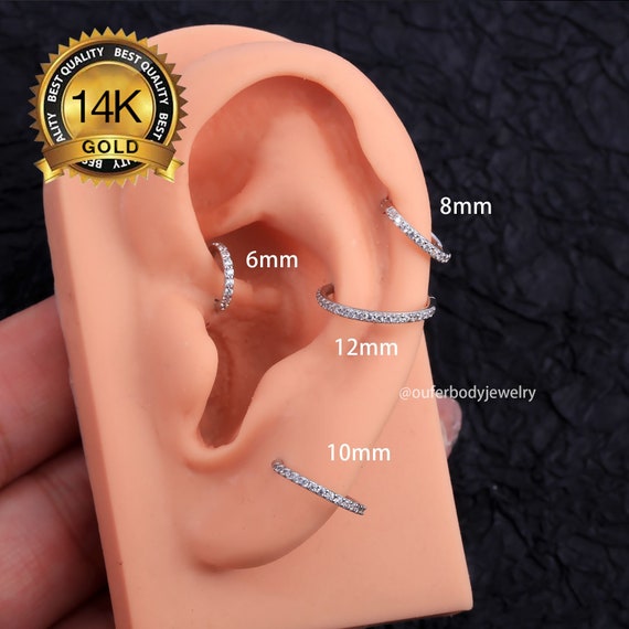 CZ Paved Heart 14K Gold Labret Tragus Nose Cartilage Flat Back Earring
