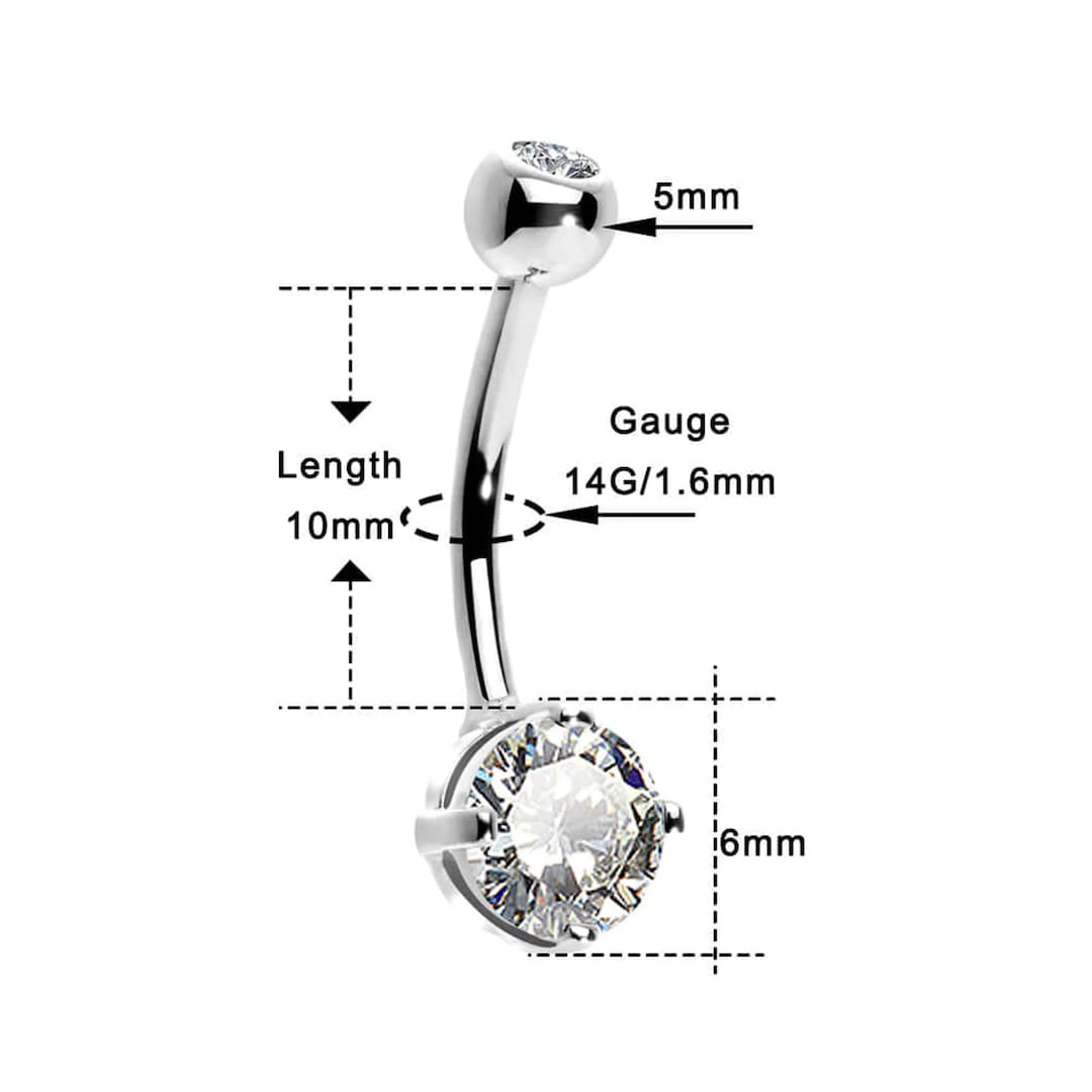 14KT Yellow Gold White Round Prong CZ Belly Button Ring main image 1
