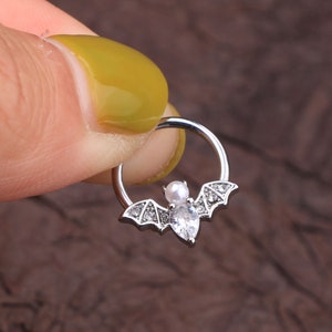 16G Bat Septum Ring/Daith Earring/Conch Hoop/Tragus Jewelry/Helix Earrings/Septum Jewelry/Gold Hoop Earrings/Cartilage Earrings/Gift for her