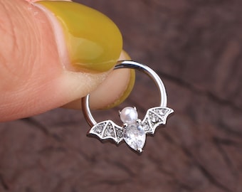 16G Bat Septum Ring/Daith Earring/Conch Hoop/Tragus Jewelry/Helix Earrings/Septum Jewelry/Gold Hoop Earrings/Cartilage Earrings/Gift for her