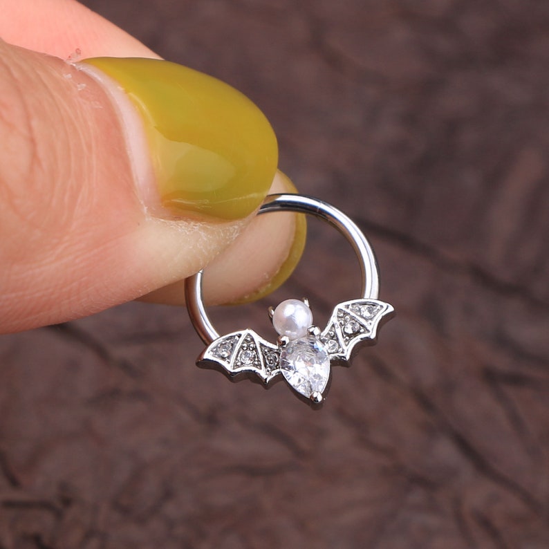 16G Bat Septum Ring/Daith Earring/Conch Hoop/Tragus Jewelry/Helix Earrings/Septum Jewelry/Gold Hoop Earrings/Cartilage Earrings/Gift for her 10mm