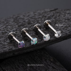 4 pezzi 16G con filettatura interna in opale/CZ Gem Labret Monroe Stud/Cartilagine Stud/Elica/Conca/Trago Orecchino posteriore piatto/Piercing al naso/Piercing al labbro/Regali