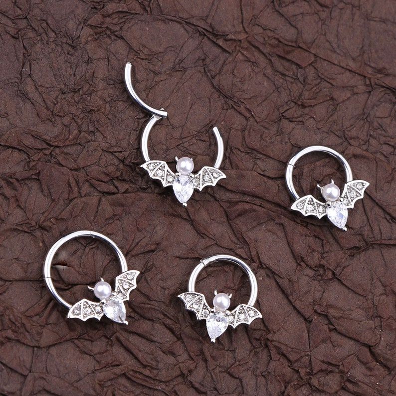 16G Bat Septum Ring/Daith Earring/Conch Hoop/Tragus Jewelry/Helix Earrings/Septum Jewelry/Gold Hoop Earrings/Cartilage Earrings/Gift for her image 9