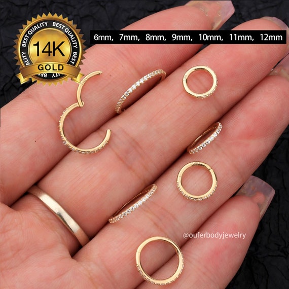 14K Gold Seamless Pave Hinged Clicker Ring - Cartilage, Daith, Rook, Nose