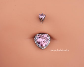 14G CZ Heart Belly Button Ring/Navel Ring/Silver & Gold Belly Ring/Belly Jewelry/Navel Piercing/Belly Button Piercing/Navel Jewelry