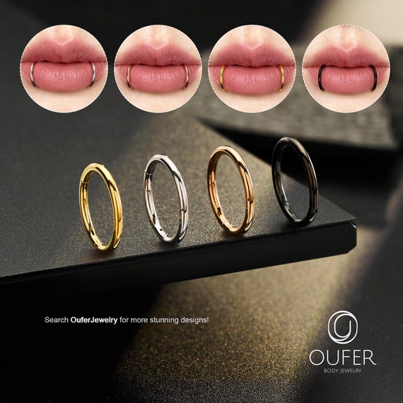 2PCS 16G Titanium Minimalist Hoop Lip Ring, Snake Bite Piercing