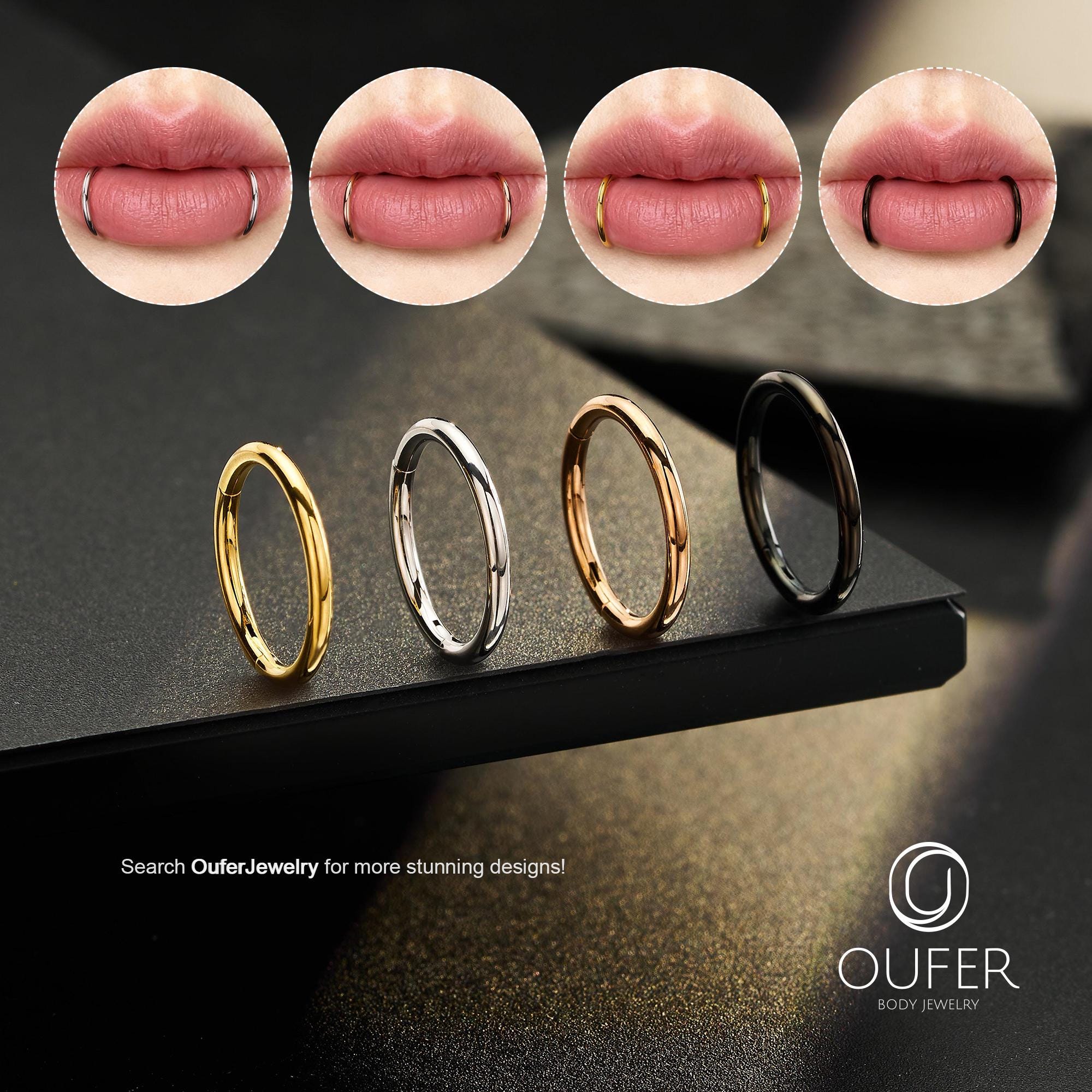 2PCS 16G Titanium Minimalist Hoop Lip Ring, Snake Bite Piercing