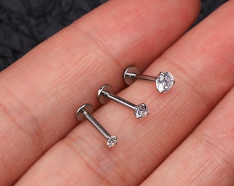 16G Titanium Tiny White CZ 8mm Labret,Tragus Cartilage Piercing/Ear Stud /Conch Stud/Cartilage Studs/ Tragus Stud 2mm 3mm 4mm/small stud