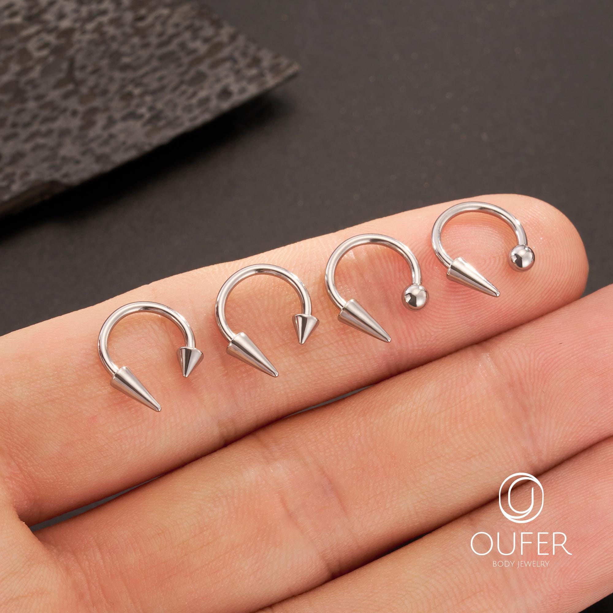 Set of 4 – 16G Steel Snake Bite Horseshoe Rings 8–12mm, Cone Lip