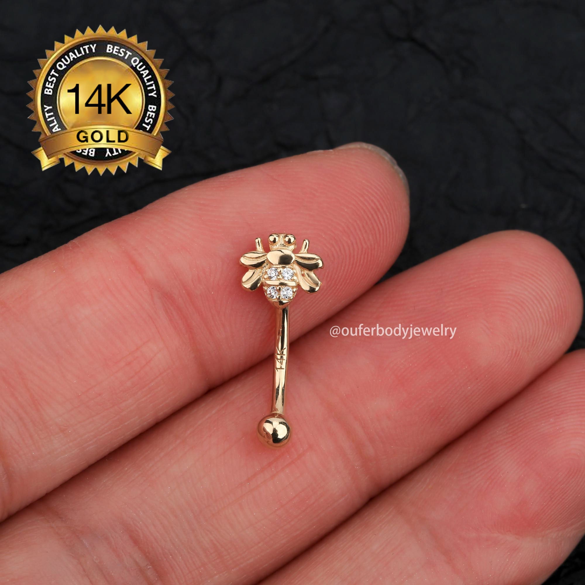 OUFER 14K Gold Rook Eyebrow Ring, Flower Eyebrow Rook Earring, CZ Diamond Rook Earring, 16g 6mm Curved Barbell, Eyebrow Rook Piercing Ring for Women