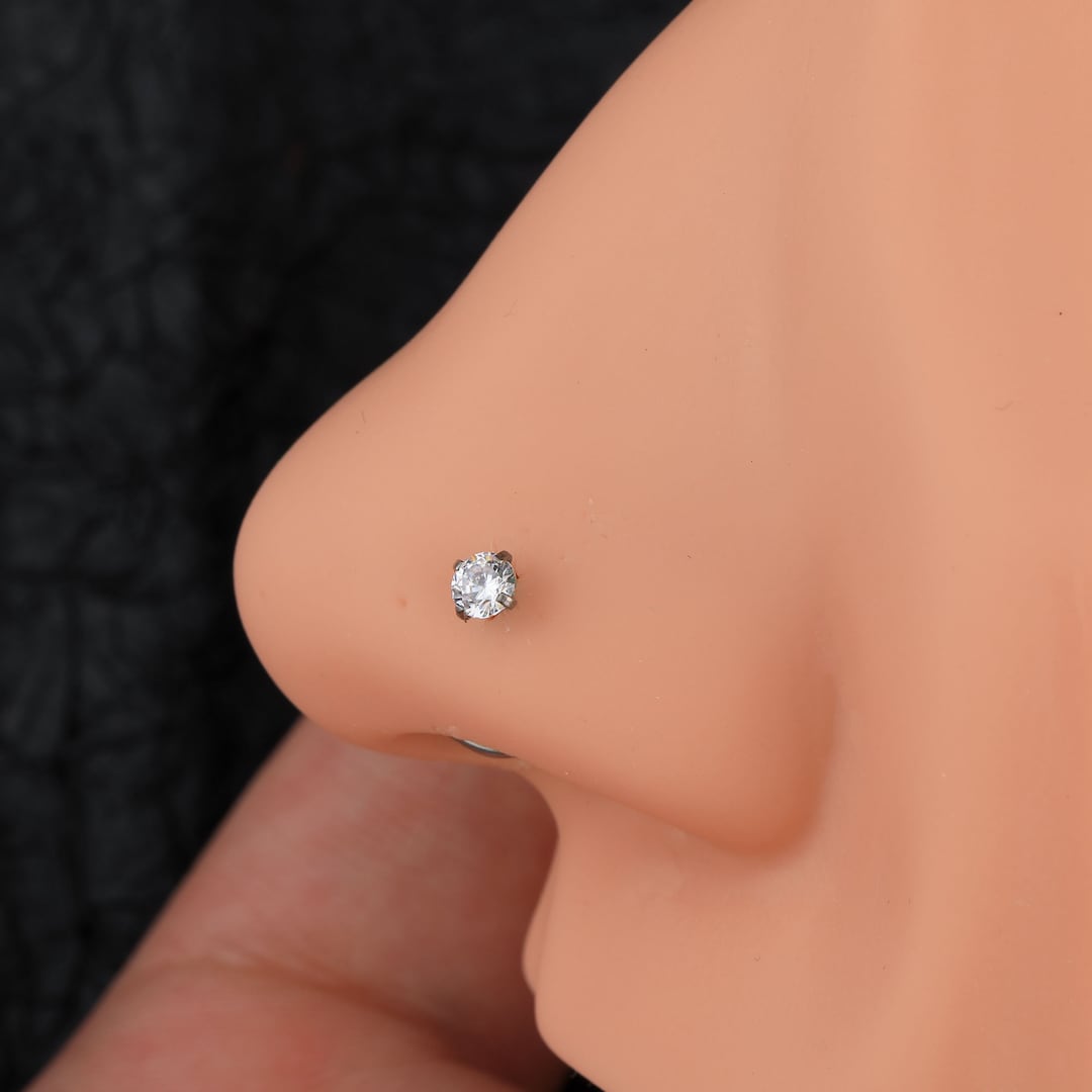 ZS 4-Piece Titanium Nose Ring Set - 20G Grade 23 Nose Studs With CZ (Bone, Screw, L-Shape)
