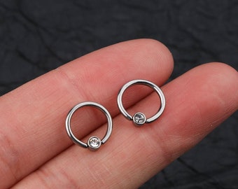 16g G23 Titane Clair Zircon Perle / Anneau de perle captive / Daith / Septum Hoop / Tragus Hoop, Helix, Cartilage, Lèvre, Anneau de sourcil / Boucles d’oreilles cerceau