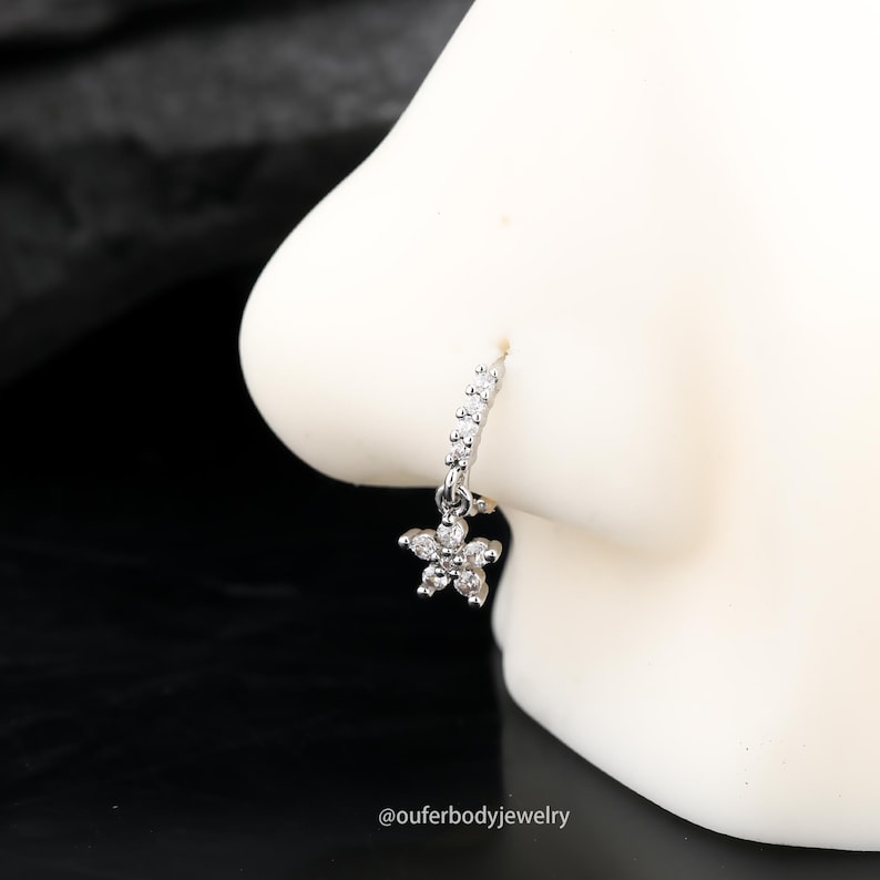 20G hängande näsring/hjärta/blomma/krona/stjärna örhängen/tornörhängen/helixring/hängande cz-ringar/näspiercing/näsborresmycken/presentset Flower Hoop