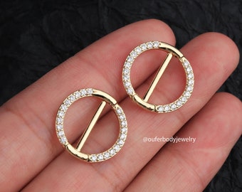 14G Gold Brass Twirl Filigree Barbell Nipple Ring Shield