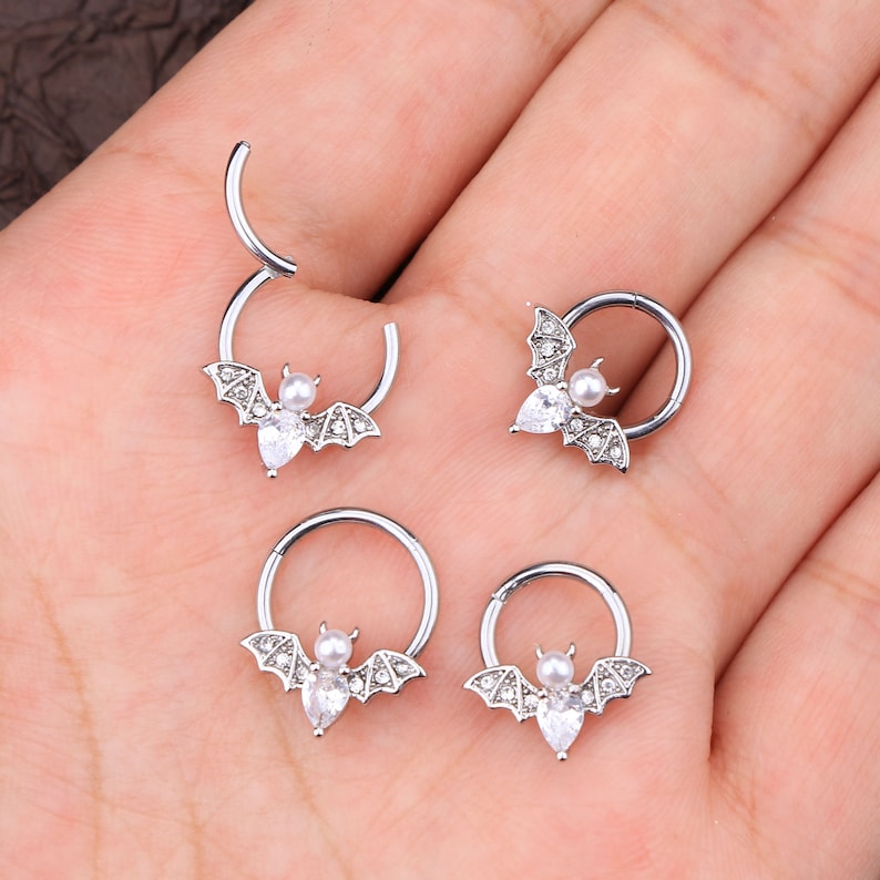 16G Bat Septum Ring/Daith Earring/Conch Hoop/Tragus Jewelry/Helix Earrings/Septum Jewelry/Gold Hoop Earrings/Cartilage Earrings/Gift for her image 8