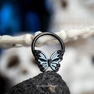 16G Schwarz Blau Ombre Schmetterling Klappsegment Septum Ring/hohler Schmetterling Daith Ohrring/Septum Schmuck/Knorpel/Helix/Conch/Tragus Hoop