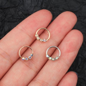 18G Seamless Hoop, Nose and Cartilage CZ Gem Hoop/Daith Hoop/Nose Ring/Hinged Segment/Cartilage Piercing/Septum Seamless Hoop/Gift For Her