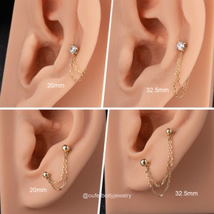14K Solid Gold Dangle Chain Attachement/Double Chain Piercing/Gold Cartilage Chain/Linking Chain Connector/Loop Chain Earring 20,25,30,35mm image 4