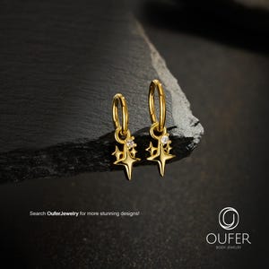 16G Gold Star Dangle Charm Rook Earring, Helix Piercing Clicker, Cartilage Hoop with Star Charm, Dainty Celestial Jewelry, 1PC