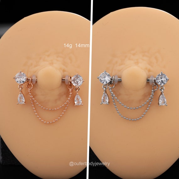 14G Silver/rose Gold Dangle Nipple Rings/nipple Jewelry/nipple Barbell/ nipple Piercing/straight Bar/nipple Chain/body Jewelry/gift for Her -   Canada