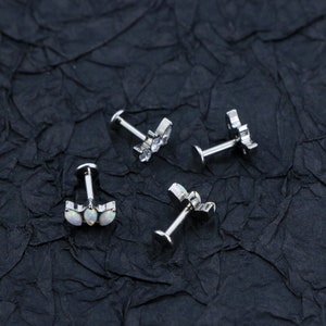 16G CZ & Opal Silver Stud/ Lip Studs/ Tragus/Helix Piercing/Screw Back Labret Stud/ Cartilage Studs/Piercing, Stud Earrings/ Lobes Studs image 6