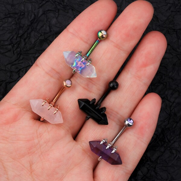 14G Dragon Claw Belly Ring With Hexagonal Rose Quartz  Navel Ring/ Natural Gem Stone Belly Ring/ 31L Stainless Steel Belly Button Ring