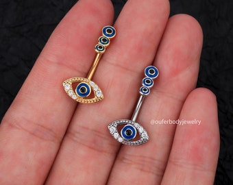 14G Evil Eye Belly Button Ring/Navel Ring/Belly Piercing/Navel Jewelry/Navel Piercing/Belly Button Piercing/Evil Eye Jewelry/Birthday Gift