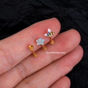 16G 3Pcs Bee & Flower Cartilage Stud/Helix Studs/Rook Studs/Tragus Stud/Bee Jewelry/Cartilage Earrings/Conch Studs/Minimalist Earrings