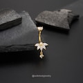 14G 10mm Gold Lotus Flower Dangle Belly Ring,CZ Navel Ring,Dainty Floral Curved Barbell,Belly Button Piercing Jewelry,Navel Barbell/Gifts