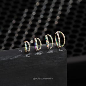18G Rainbow Double Hoop Nose Ring/ Clear CZ Cartilage Hoop/Conch Earring/Nose hoop/Nose Jewelry/Helix Hoop/Cartilage Earring/Gift For Her