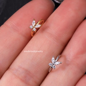 18G 20G Butterfly CZ Nose Ring/Nose Hoop/Helix Hoop Earring/Cartilage Earring/Conch/Tragus/Rook Hoop Earring/Silver Nose Ring/Gold Earrings image 3