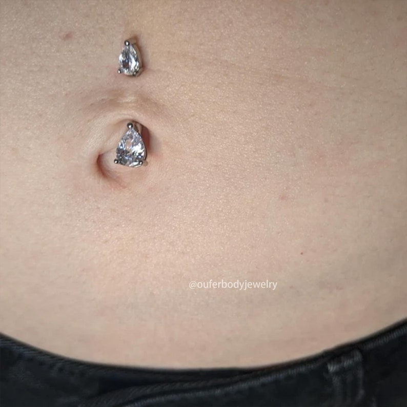 14G 316L Stainless Steel Crystal Belly Button Ring/ Silver/ Rose Gold Navel Ring/Belly Button Piercing/ Belly Button Ring/ Dainty Navel Ring image 5