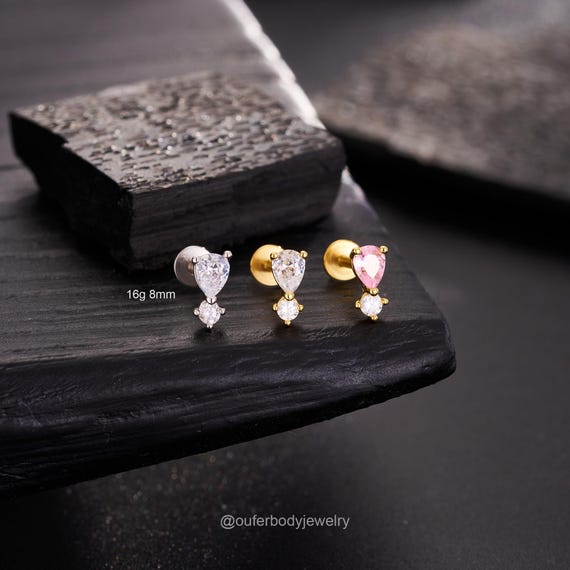 Piercing Orecchino Trago Cartilagine Lobo Doppio Zircone A Stella Cuore Tondo. E - Foto 3