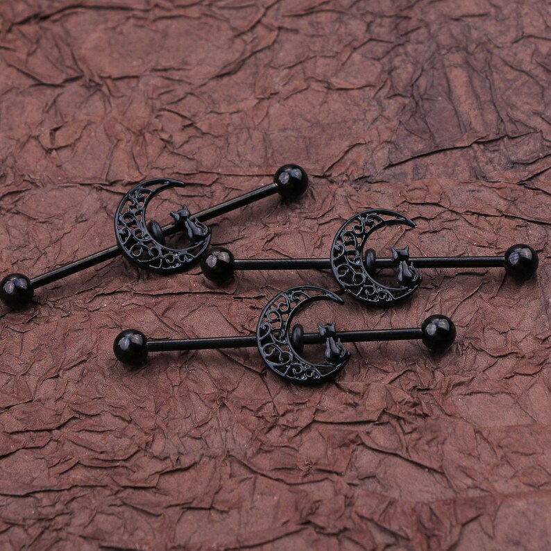 14G Cat & Moon Industrial Barbell/cartilage Earring/industrial Etsy
