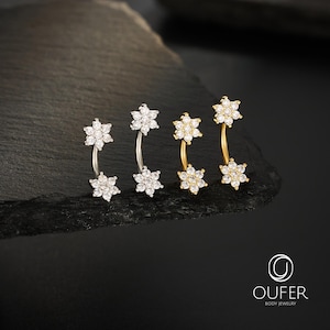 16G blommig böjd skivstång, guld/silver blommigt örhänge med torn, elegant ögonbrynspiercingring, broskböjd skivstång, blommigt örhänge present