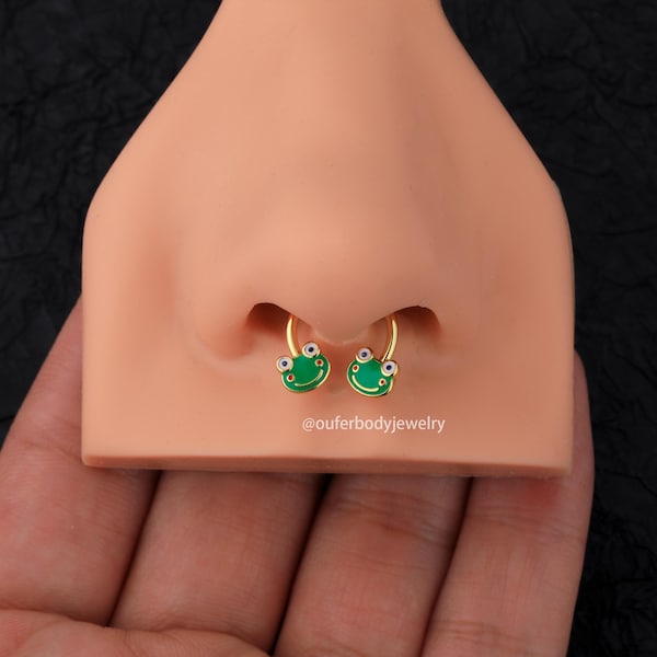 16G Green Frog Septum Ring/Cartilage Earrings/Helix Ring/Tragus Earring/Horseshoe Septum/Daith Earring/Dainty Earrings/BirthDay Gift