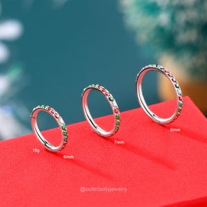 20G 18G  Multicolor CZ Nose Hoop/Paved Rainbow CZ Nose Ring/Nose Piercing/Cartilage Earring/Helix/Rook/Tragus/Nostril hoop/Christmas Jewelry