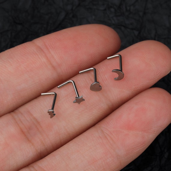 Implant Grade Titanium Small Crescent Moon L-Shaped Nose Ring Stud Implant Grade Titanium Small Crescent Moon L-Shaped Nose Ring Stud